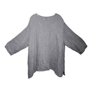 FLAX Women's Plus 3G 3X Linen Tunic Top Gray 3/4 Sleeve Boho Lagenlook Bust 54"